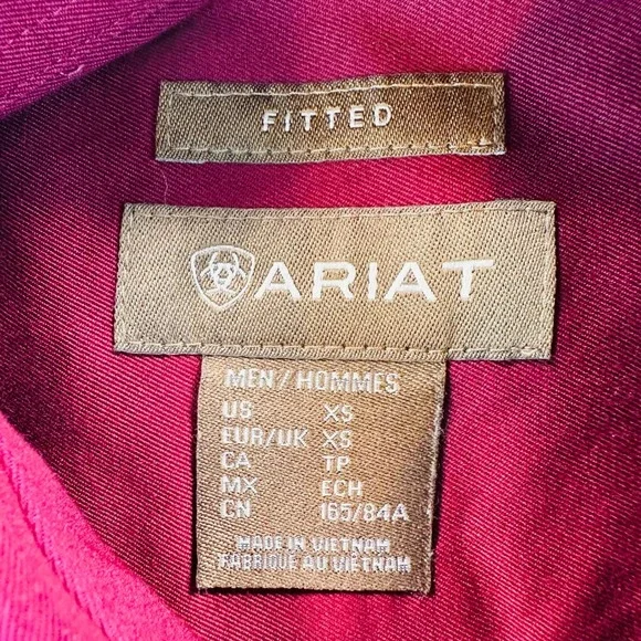 Ariat Men's XS Red Team Logo Twill Fitted Button Down Western Shirt Rodeo Cowboy - Picture 4 of 16